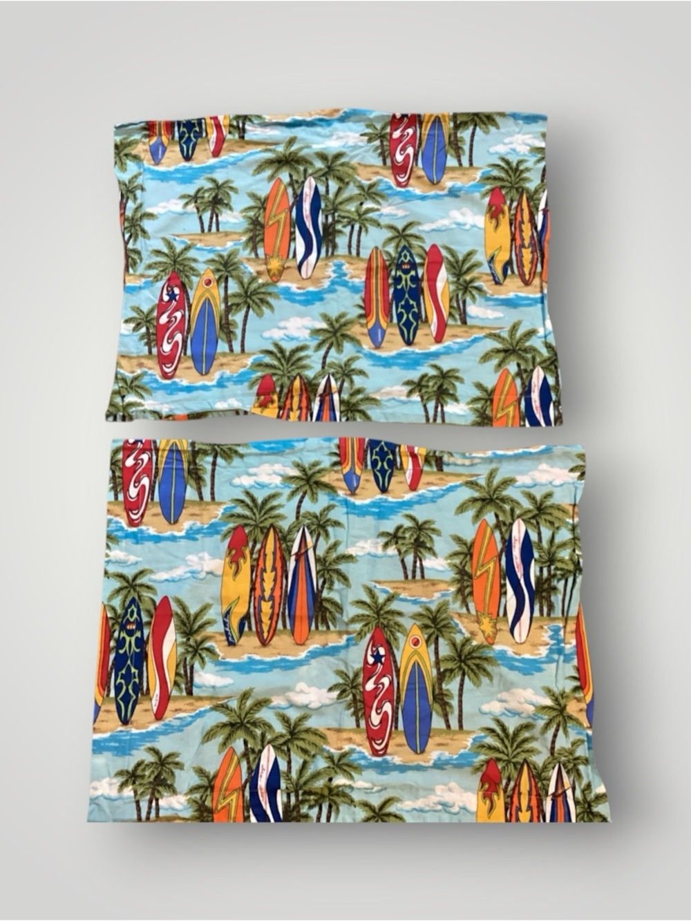 Vintage Dean Miller Pillow Shams Surf Bedding Hawaiian Surfboards Palm Trees s/2